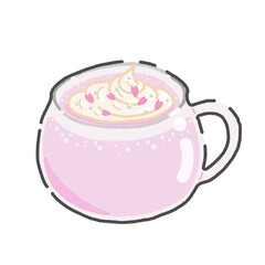 Sakura Latte with Whipped Cream Illustration / ホイップ入り桜ラテのイラスト