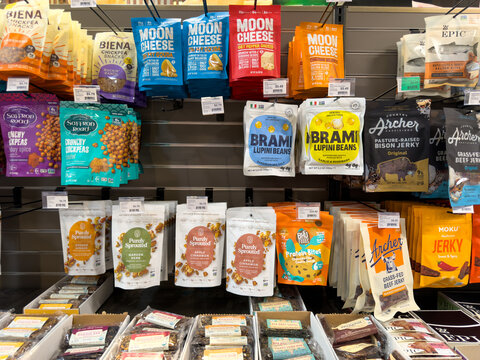 Assorted Protein and Snack Packs on Grocery Display