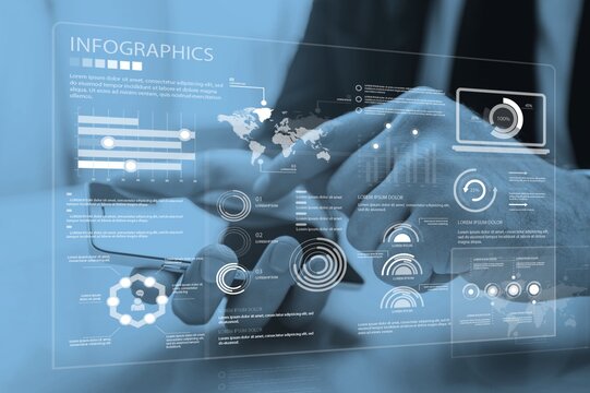 Business analytics charts and graphs icons on background