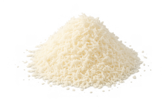 Heap of grated parmesan cheese isolated on transparent background, adding flavor to cooking