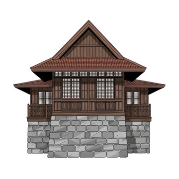 Elegant illustration of a traditional Filipino Bahay na Bato architecture
