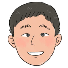 水彩の似顔絵風の笑っている若い男性の顔のイラスト	
