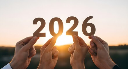 Holding the Future Hands Raising 2026 in Sunlight, a Promising Year Concept