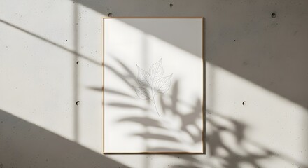 poster mockup on a textured wall with botanical leaf shadows cast across it