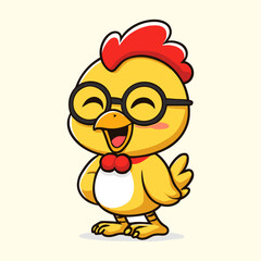 A cheerful mascot cartoon chicken smiles