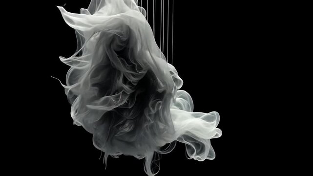 Ink Abstract Fluid Art: White Smoke on Black Background With Monochrome Tones and Swirling Shapes for Dramatic Visual Impact