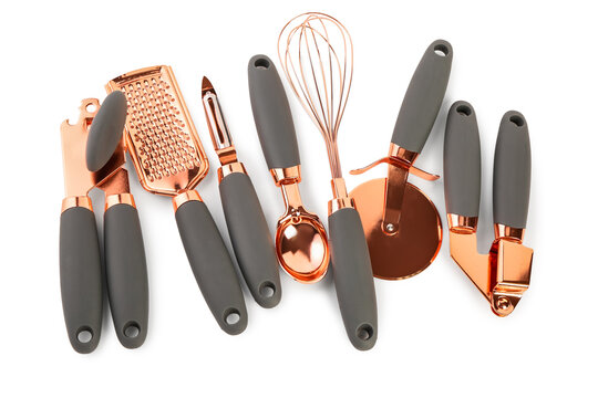 Kitchen tool set on white background