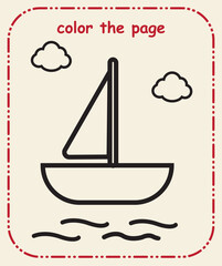 Kids Coloring Page  Simple Line Art, Cute Animals, Objects, Preschool Coloring Worksheet for Children