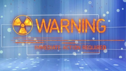 Hazard trefoil appearing, sparking warning headline expanding and subtitle resolving to spur action