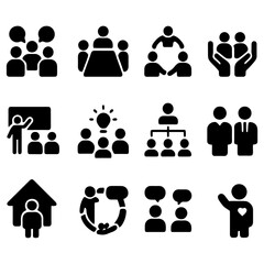 Illustrative Emblems of Collective Unity and Collaboration: A collection of symbolic pictograms encapsulates the core of teamwork, presenting a visual narrative of togetherness, shared objectives.