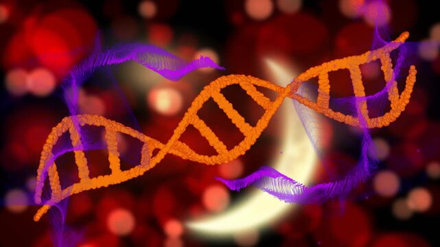 Purple wisp from right causing orange helix shift while wisps weaving, wrapping to show depth