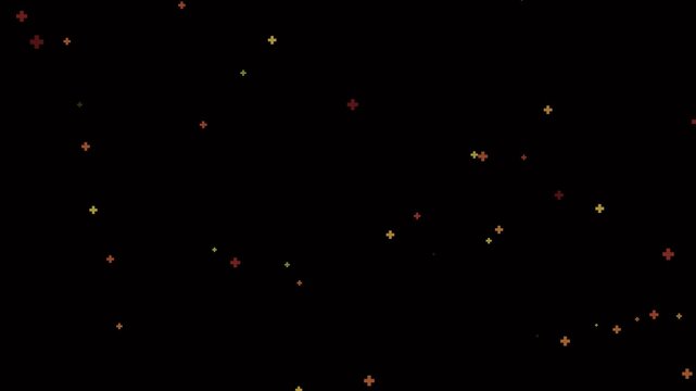 Scattered Red and Yellow Plus Sign Symbols on Black Background cross