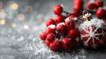 Void white snow scene: iso-arranged berries + mega copy-space for December calendar, NFT winter card, beauty holiday ad, pep greeting