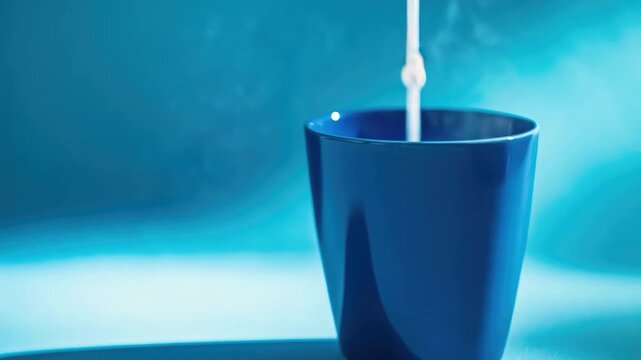 A single blue cup placed on a table