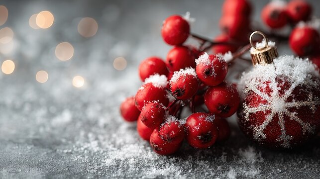 Void white snow scene: iso-arranged berries + mega copy-space for December calendar, NFT winter card, beauty holiday ad, pep greeting - Powered by Adobe