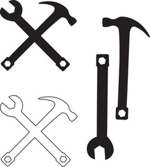 Hammer and wrench crossed icon silhouette
