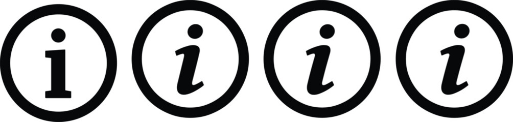 Information icon set, lowercase i symbols, help button graphics, circular info signs, UI support icons, minimal design elements pack