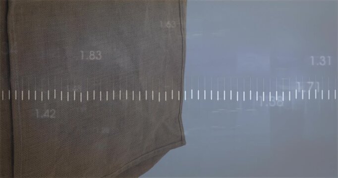 Audio pulse starting waveform, fabric static, orange trace sliding, numbers flashing for amplitude