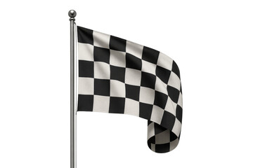 Obraz premium Checkered flag waving on a pole, symbolizing victory, finish line, racing, competition, and reaching a goal, transparent background