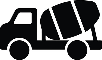 Black and white cement mixer truck icon vector design for construction industry and building materials transport logistics solutions