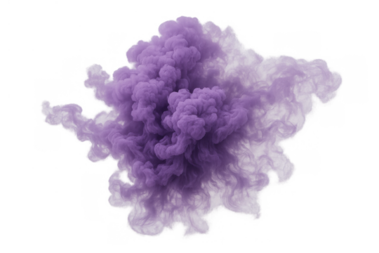 Purple smoke cloud expanding, abstract powder explosion, colored vapor element with transparent background