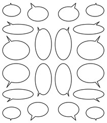 楕円形の吹き出しセット（黒線,白塗り）