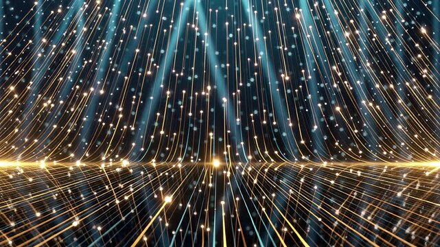 golden light trails falling curtain effect blue black background | abstract, background, technology, night, magic theme