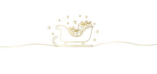 Golden Sleigh with Gifts and Stars A Festive Christmas Illustration on a White Background