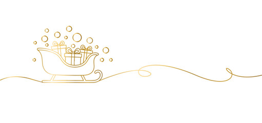 Golden Sleigh Full of Gifts A One-Line Christmas Holiday Illustration