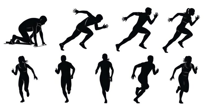 Dynamic Sprinters Silhouette Set  isolate on white background