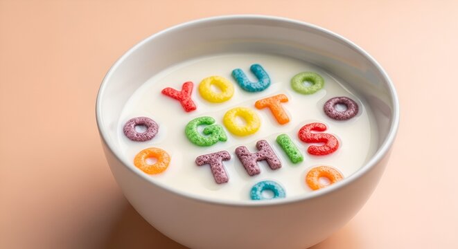A Vibrant Bowl of Cereal Letters Spelling 'You Got This' - A Positive Start