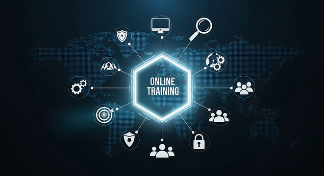 Online training concept with global network and icons education learning