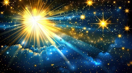 Obraz premium Festive Abstract Background with Night Sky and Radiant Decorations 