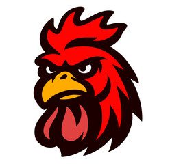 Modern Cartoon Angry Rooster Head Mascot Illustration Design