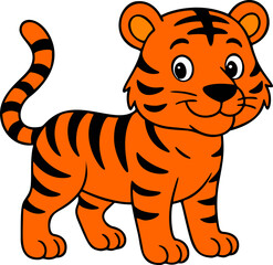 Obraz premium Cute Cartoon Style Smiling Orange Striped Tiger Animal Illustration