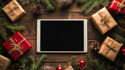 Digital tablet pc with blank screen christmas