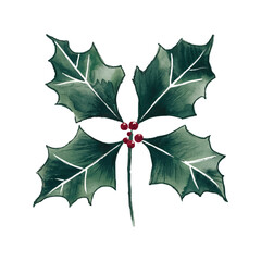 Elegant Watercolor Holly Sprigs for Christmas Designs