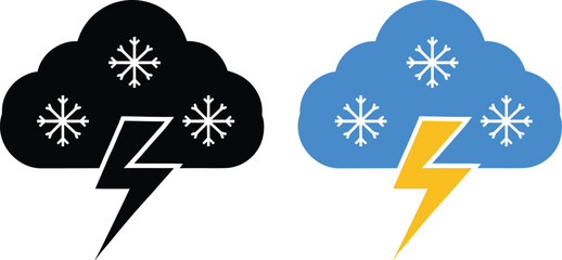 Cloud with lightning and snowflake icon