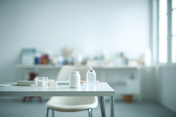 organized office desk with focus on acrylic items and note board featuring ar blurred white text bars