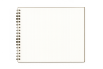 Blank spiral notebook with empty white paper pages on transparent background for notes and design