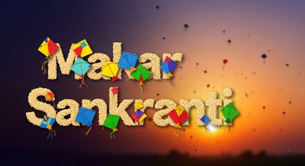 Fototapeta premium Makar Sankranti Festival India Kites Celebration Happy Lohri Pongal Uttarayan Wishes Background Image