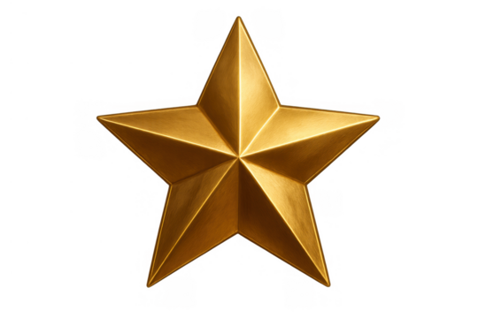 Golden star symbol representing excellence, achievement, success, quality, rating, and best choice with transparent background
