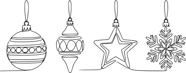 Continuous Line Drawing of Four Ornaments
