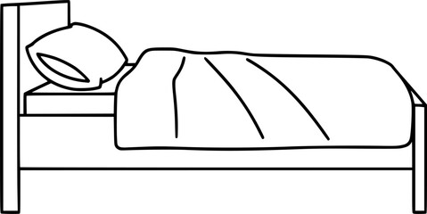 Simple outline of a bed with pillow and blanket
