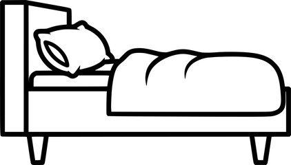 Simple outline of a bed with pillow and blanket
