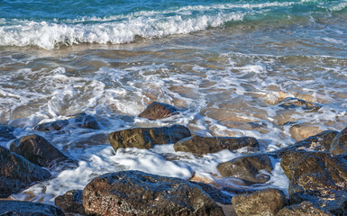 Waves on a Rocky Beach in Honolulu Hawaii.