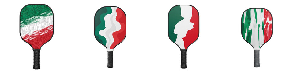 Pickleball paddle set with Italian flag design featuring red white and green colors perfect for sports and outdoor play