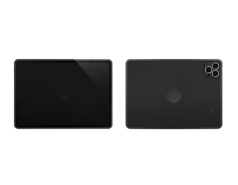  New Black iPad pro by Apple Inc. Blank screen ipad and back side ipad on transparent bckground with realistick shadow. High detail. PNG image
