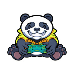 Relaxed Panda Gamer With Controller