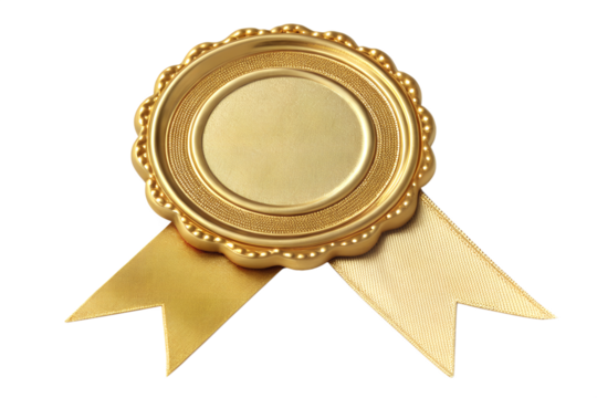 Elegant golden award medal ribbon, signifying exceptional achievement, ultimate victory, and prestigious recognition, perfect for celebrating unparalleled success and top-tier excellence in any field
